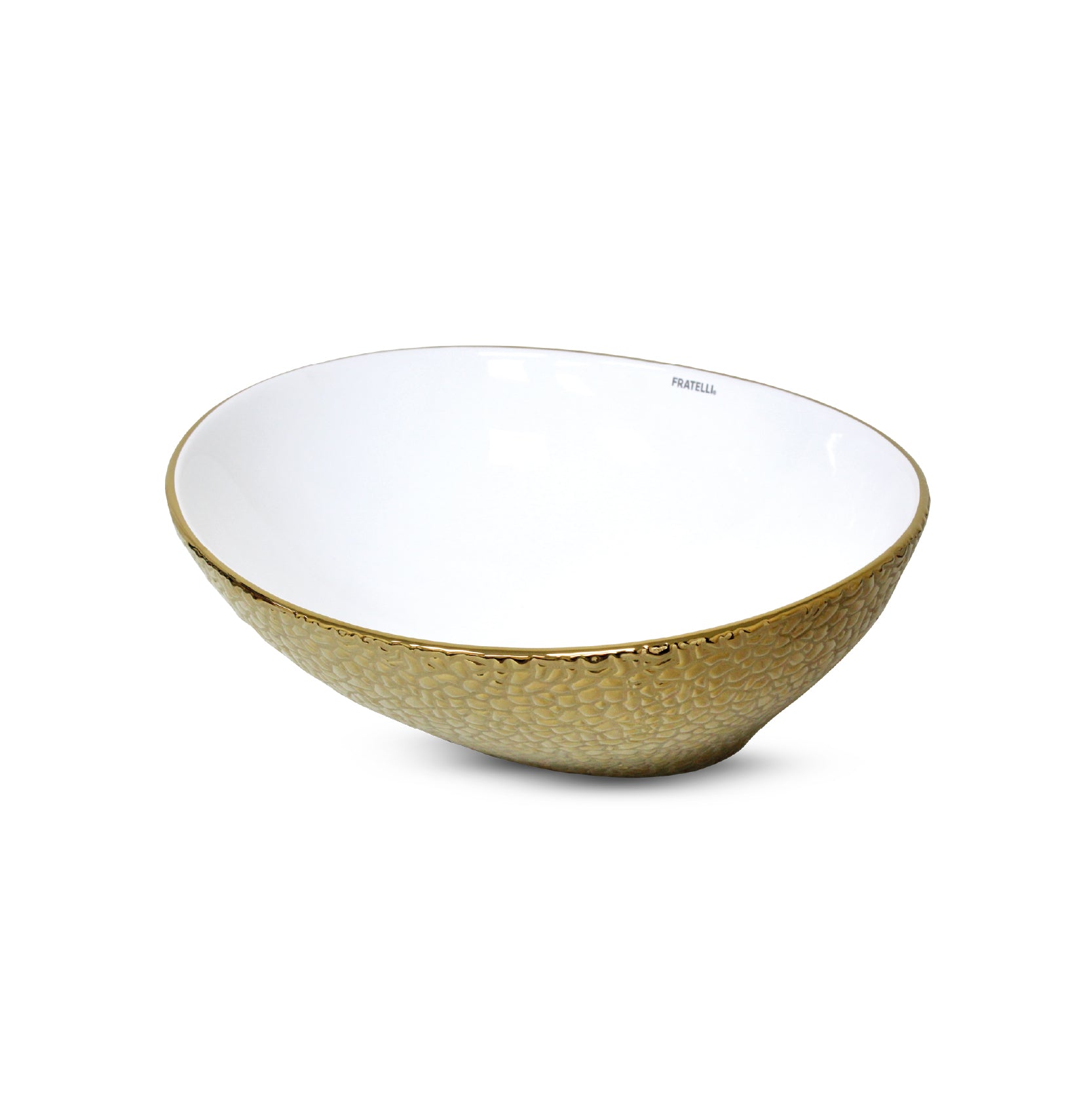 Bowl Loza (035 ) Mod.Ovalado Blanco C/Dorado Granito 40X33X14.5 - Fratelli
